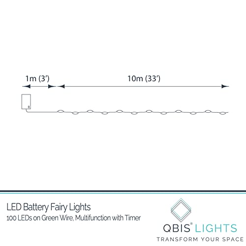 Qbis Outdoor Fairy Lights, Battery Operated Christmas Lights, Multi-Function Micro Wire Lights with Timer, Green Wire Perfect for Your Christmas Tree (100 LED Green Wire)