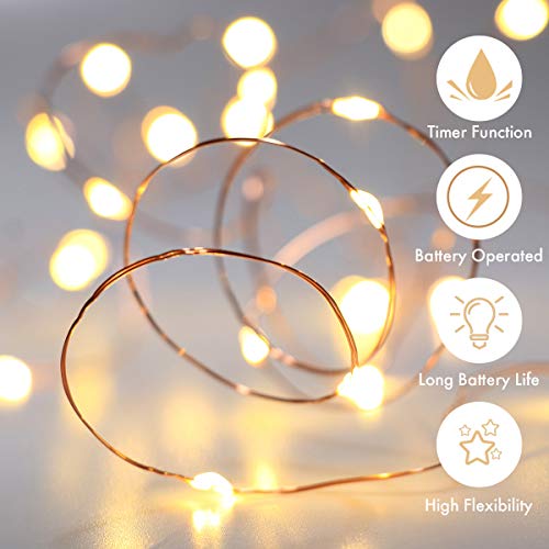 Innotree 3 Pack Fairy Lights with Timer, Battery Copper Wire 3M 30 LEDs Fairy Lights Christmas Battery Operated Waterproof Lights Bottle Decoration, Warm White