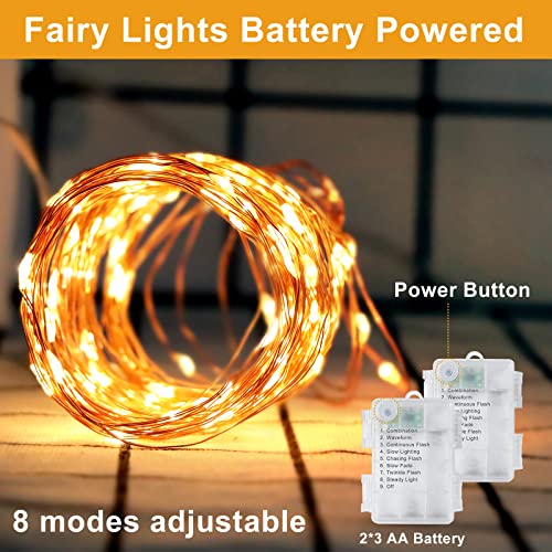 [2 Pack] Fairy Lights Battery Powered, 12M 120 LED Battery Christmas String Lights Operated Waterproof Decorative Lighting for Outdoor/Indoor Bedroom, Party,Patio,Warm White