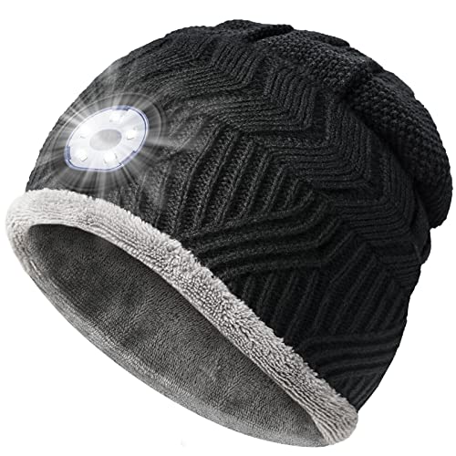 Gift Ideas for Men LED Hat - Mens Stocking Fillers Xmas Gifts for Dad Men Husband, for Him Hat Beanie with Light,Warm Bright Head Torch Hat,Running Fishing Cycling Gifts Black