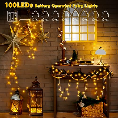 ZeMu Fairy Lights Battery Operated, 100 LEDs Christmas String Lights, Waterproof Warm White Outdoor Fairy Lights for Indoor Outside Bedroom Garden Wedding Xmas Decorations