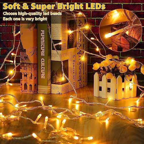ZeMu Fairy Lights Battery Operated, 100 LEDs Christmas String Lights, Waterproof Warm White Outdoor Fairy Lights for Indoor Outside Bedroom Garden Wedding Xmas Decorations