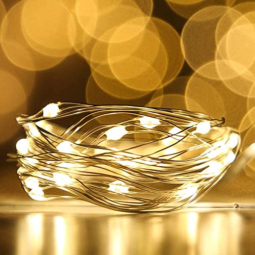 FRIDEKO HOME 1pc 30 LED Wire Lights Battery Operated - Battery Powered Fairy Lights for Bedroom, 3m/10ft Indoor Decorative String Lights for Wedding, Party, Christmas, Tree Decoration Warm White