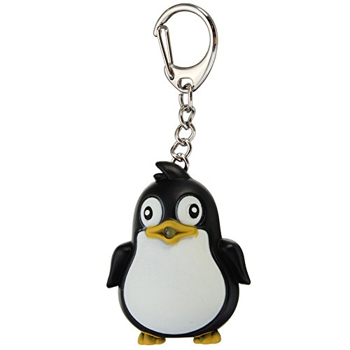 ZHOUBA Cute Animal Penguin LED Light with Sound Key Chain Key Ring Torch Xmas Gift (Black)