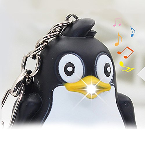 ZHOUBA Cute Animal Penguin LED Light with Sound Key Chain Key Ring Torch Xmas Gift (Black)