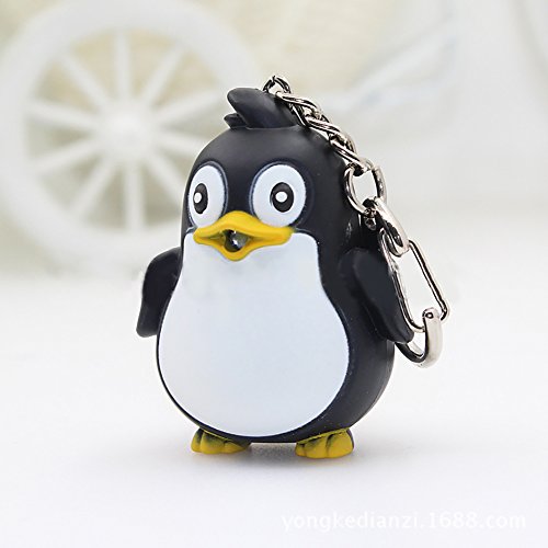 ZHOUBA Cute Animal Penguin LED Light with Sound Key Chain Key Ring Torch Xmas Gift (Black)