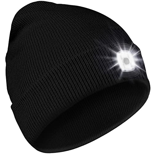 Deilin Upgraded LED Beanie Cap with USB Rechargeable LED Hat, Adjustable Brightness Headlamp Winter Lighted Beanie Cap,Tech Gifts for Adults(1 Pack,Black)
