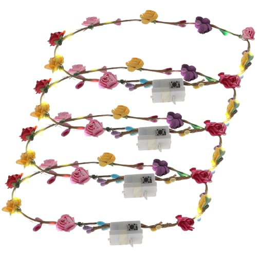 Minkissy LED Flower Crowns Light Up Hair Wreaths 10 Led Flower Hairbands for Wedding Festival Holiday Christmas New Year Party 4pcs