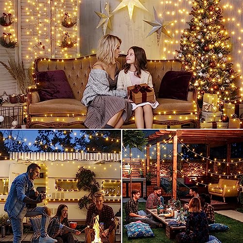 ZeMu Fairy Lights Battery Operated, 100 LEDs Christmas String Lights, Waterproof Warm White Outdoor Fairy Lights for Indoor Outside Bedroom Garden Wedding Xmas Decorations