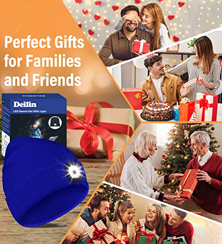 Deilin Upgraded LED Beanie Cap with USB Rechargeable LED Hat, Adjustable Brightness Headlamp Winter Lighted Beanie Cap,Tech Gifts for Adults(1 Pack,Black)