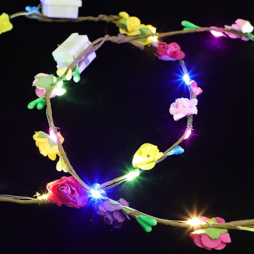 Minkissy LED Flower Crowns Light Up Hair Wreaths 10 Led Flower Hairbands for Wedding Festival Holiday Christmas New Year Party 4pcs