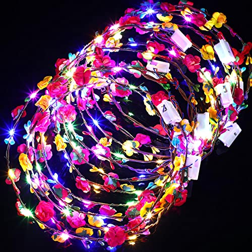 16 Pieces LED Flower Headband Lower Crown Flower Headdress for Women Girls for Wedding, Halloween Christmas and Party