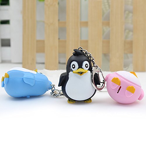 ZHOUBA Cute Animal Penguin LED Light with Sound Key Chain Key Ring Torch Xmas Gift (Black)