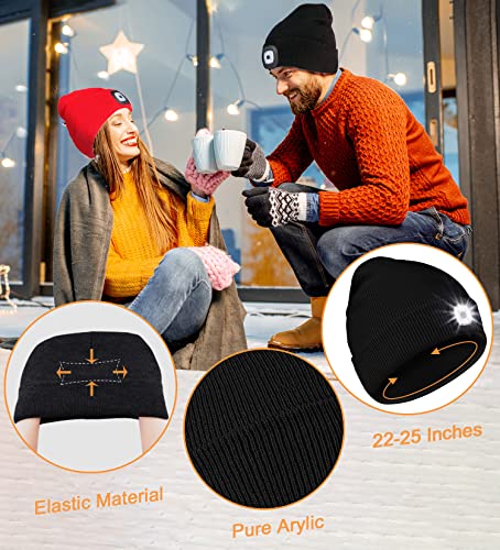 Deilin Upgraded LED Beanie Cap with USB Rechargeable LED Hat, Adjustable Brightness Headlamp Winter Lighted Beanie Cap,Tech Gifts for Adults(1 Pack,Black)