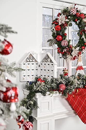 Valery Madelyn 24-Day Christmas Countdown Advent Calendar with LED Lights, Frozen Winter White Wooden House Xmas Decoration for Tabletop, 17.3inch/44cm Long