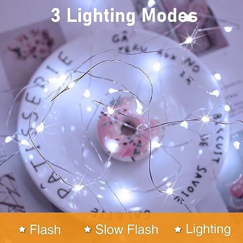[12 Pack-3 Modes] LED Fairy Lights Battery Operated, 2M 20LED Small String Lights Battery Powered IP65 Waterproof Silver Wire Mini Fairy Lights Indoor Outdoor for Jars, Christmas, Party, Cool White