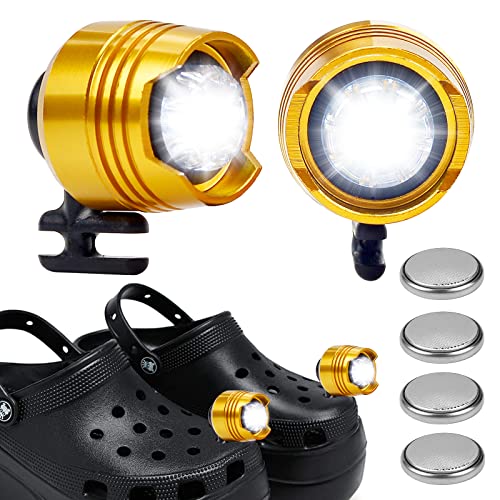 Pipihome 2Pcs Headlights for Croc Shoes, IPX5 Waterproof with 3 Light Modes, Small Lights for Croc Shoe Decoration Charms Funny Shoe Accessories, Christmas Birthday Gift for Adults and Kids (Gold)