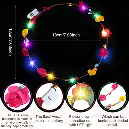 16 Pieces LED Flower Headband Lower Crown Flower Headdress for Women Girls for Wedding, Halloween Christmas and Party