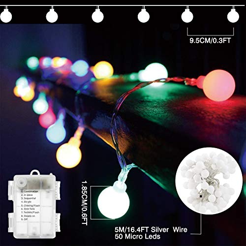 Battery Fairy Lights, Fairy Lights Battery Operated with 8 Lighting Modes 16ft 50LEDs Waterproof Fairy Lights for Bedroom Outdoor Party Living Room Garden(Multicolour)