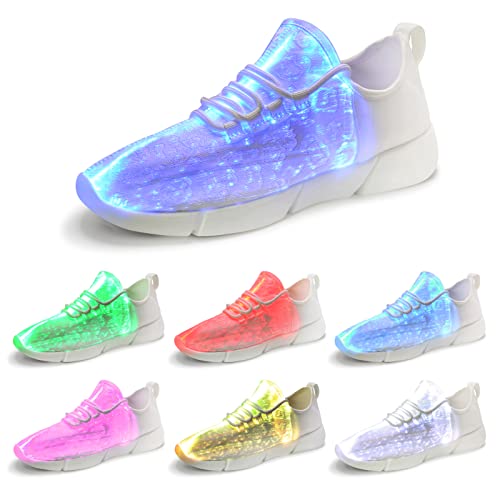 Padgene LED Light Up Shoes for Men Women, Light Fiber Optic LED Shoes Luminous Trainers Flashing Sneakers USB Charging Lace Up Couples Shoes for Festivals, Halloween, Christmas Party White