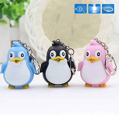 ZHOUBA Cute Animal Penguin LED Light with Sound Key Chain Key Ring Torch Xmas Gift (Black)