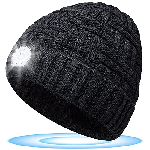 Gifts for Men Beanie Hat with Light - Rechargeable LED Hat with Light Built in Christmas Stocking Fillers for Men Women Presents for Dad Grandad Camping Accessories Running Cycling Walking Gifts