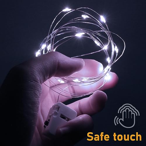 [12 Pack-3 Modes] LED Fairy Lights Battery Operated, 2M 20LED Small String Lights Battery Powered IP65 Waterproof Silver Wire Mini Fairy Lights Indoor Outdoor for Jars, Christmas, Party, Cool White
