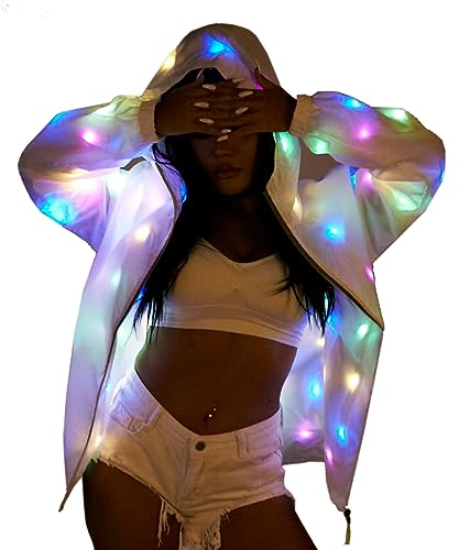aifuu Mens Womens LED Flash Light Rave Jacket Pants Baseball Hoodies Sport Outwear Party Costume Xmas Fancy Dress (2XL, Jacket)