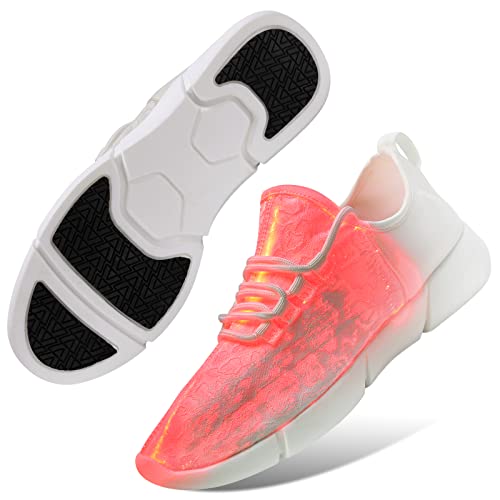 Padgene LED Light Up Shoes for Men Women, Light Fiber Optic LED Shoes Luminous Trainers Flashing Sneakers USB Charging Lace Up Couples Shoes for Festivals, Halloween, Christmas Party White