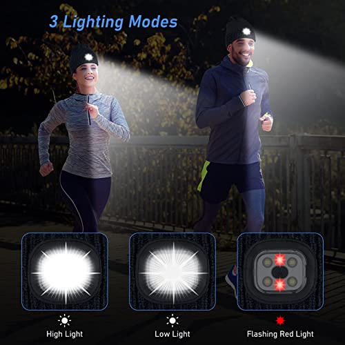 Blukar Lighted Beanie Cap Rechargeable, Beanie Hat with Torch Light Build in, Super Bright 6 LED Head Torch Lamp Hat Winter Warm Gift for Men Women Dad Black