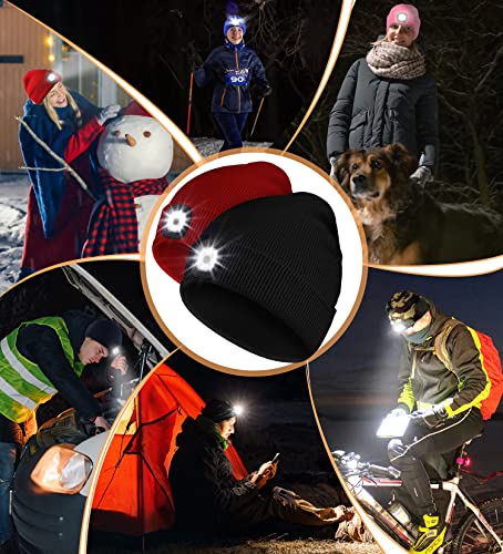 Deilin Upgraded LED Beanie Cap with USB Rechargeable LED Hat, Adjustable Brightness Headlamp Winter Lighted Beanie Cap,Tech Gifts for Adults(1 Pack,Black)