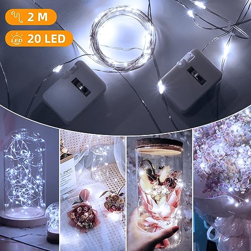 [12 Pack-3 Modes] LED Fairy Lights Battery Operated, 2M 20LED Small String Lights Battery Powered IP65 Waterproof Silver Wire Mini Fairy Lights Indoor Outdoor for Jars, Christmas, Party, Cool White