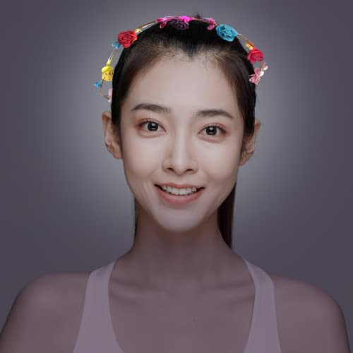 Minkissy LED Flower Crowns Light Up Hair Wreaths 10 Led Flower Hairbands for Wedding Festival Holiday Christmas New Year Party 4pcs