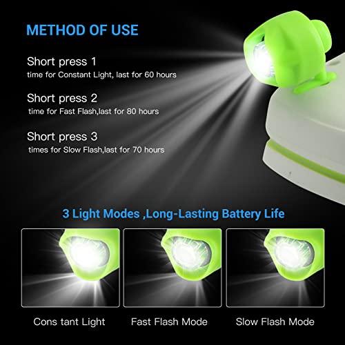 Headlights for Croc Shoes- 2X Glow in The Dark LED Clogs Shoes Light, IPX5 Waterproof with 3 Light Modes (Green)
