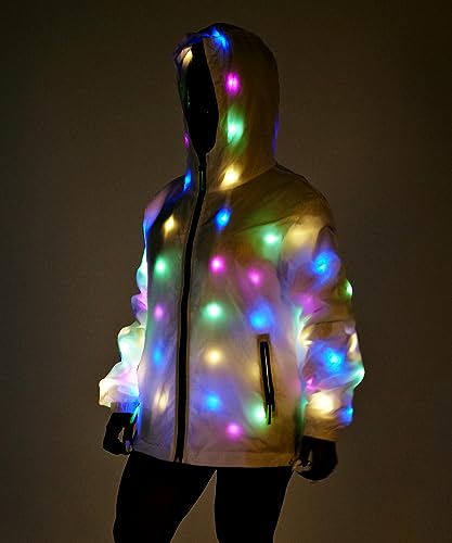 aifuu Mens Womens LED Flash Light Rave Jacket Pants Baseball Hoodies Sport Outwear Party Costume Xmas Fancy Dress (2XL, Jacket)