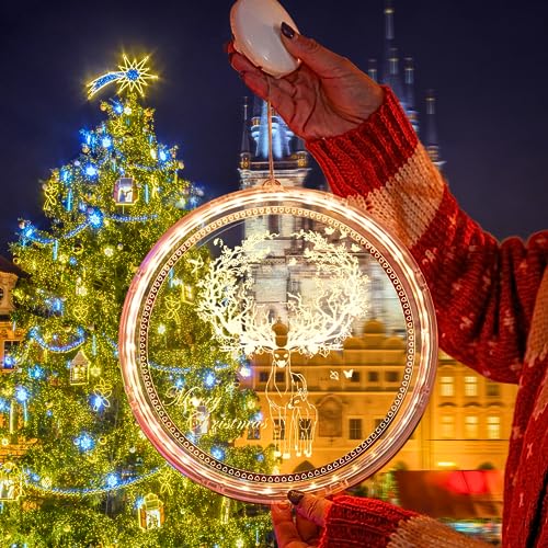 Crethinkaty Christmas Window Lights Decorations-Enlarged LED Hanging 3D Lights for Windows, Indoor and Outdoor, Battery Operated, Perfect for Fireplace, Christmas Tree, Bedroom Decor (Reindeer)