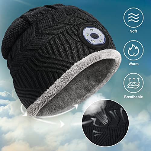 Gift Ideas for Men LED Hat - Mens Stocking Fillers Xmas Gifts for Dad Men Husband, for Him Hat Beanie with Light,Warm Bright Head Torch Hat,Running Fishing Cycling Gifts Black