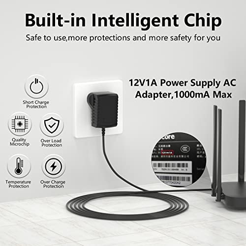 12V 1A Power Adapter, 4.9ft AC 100-240V to DC 12V 1A Power Supply Adapter. 12W Adapter for LED Strip Lights, Audio/Video, Router, DC Connector Jack 5.5mmx2.1mm, UK Plug