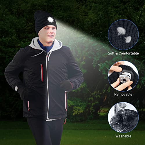 Blukar Lighted Beanie Cap Rechargeable, Beanie Hat with Torch Light Build in, Super Bright 6 LED Head Torch Lamp Hat Winter Warm Gift for Men Women Dad Black