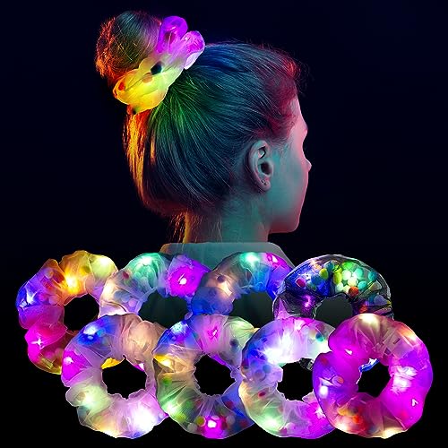 8 Pcs LED Scrunchies for Women - Light Up Hair Scrunchies for Girls, Led Glow Hair Bands Colorful Yarn Hair Tie light up Hair Accessories, Glow in the Dark Party Supplies for Christmas Rave Glow Party