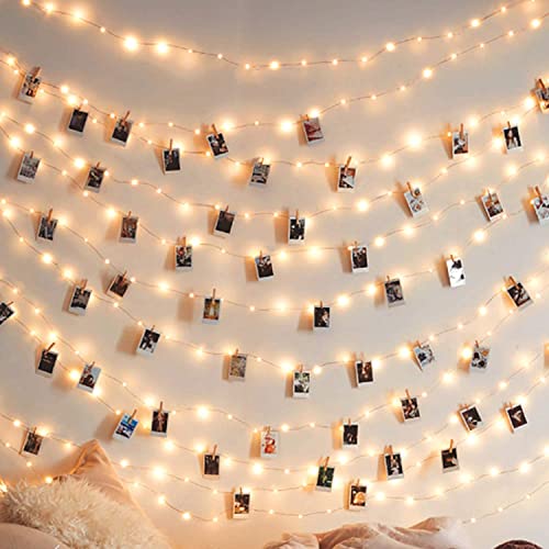 Anncain LED String Lights,17Ft - 50 LED Photo Clips String Lights with 50 Clear Clips for Hanging Pictures, Christmas Party Birthday Decoration