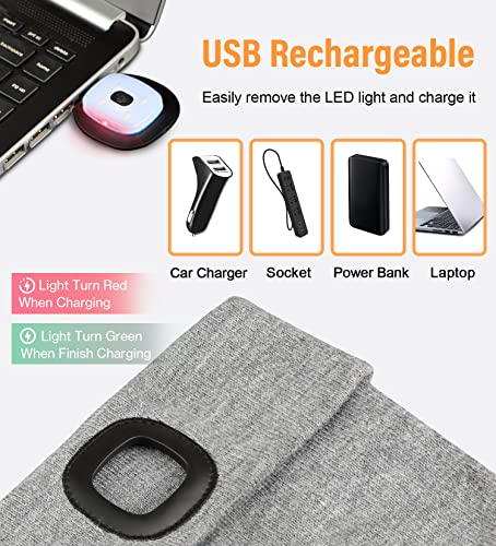 Deilin Upgraded LED Beanie Cap with USB Rechargeable LED Hat, Adjustable Brightness Headlamp Winter Lighted Beanie Cap,Tech Gifts for Adults(1 Pack,Black)