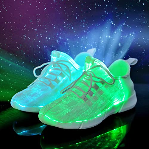 Padgene LED Light Up Shoes for Men Women, Light Fiber Optic LED Shoes Luminous Trainers Flashing Sneakers USB Charging Lace Up Couples Shoes for Festivals, Halloween, Christmas Party White