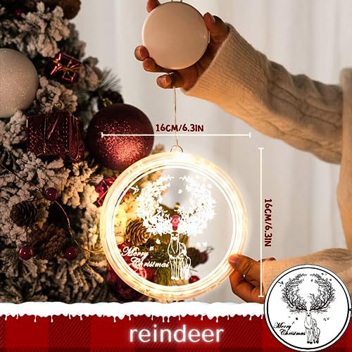 Crethinkaty Christmas Window Lights Decorations-Enlarged LED Hanging 3D Lights for Windows, Indoor and Outdoor, Battery Operated, Perfect for Fireplace, Christmas Tree, Bedroom Decor (Reindeer)