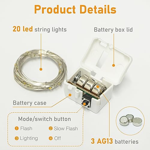 [12 Pack-3 Modes] LED Fairy Lights Battery Operated, 2M 20LED Small String Lights Battery Powered IP65 Waterproof Silver Wire Mini Fairy Lights Indoor Outdoor for Jars, Christmas, Party, Cool White