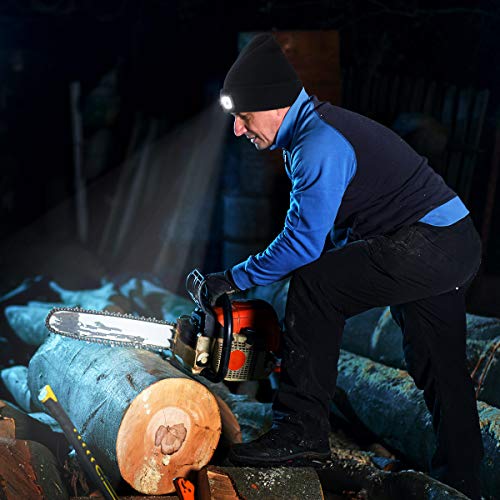 Rechargeable LED Lighted Beanie, Perfect Dad Gifts in Christmas, Stocking Fillers Cap with Light Hands Free Head Torch Unisex Winter Warm Knit Beanie Black