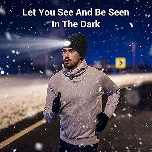 Gifts for Men Beanie Hat with Light - Rechargeable LED Hat with Light Built in Christmas Stocking Fillers for Men Women Presents for Dad Grandad Camping Accessories Running Cycling Walking Gifts