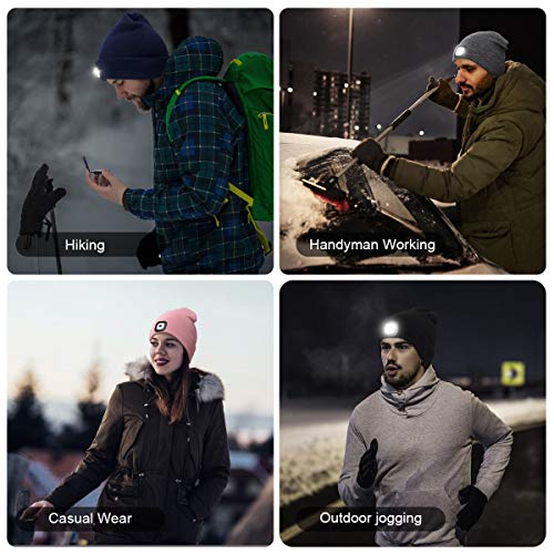 Rechargeable LED Lighted Beanie, Perfect Dad Gifts in Christmas, Stocking Fillers Cap with Light Hands Free Head Torch Unisex Winter Warm Knit Beanie Black