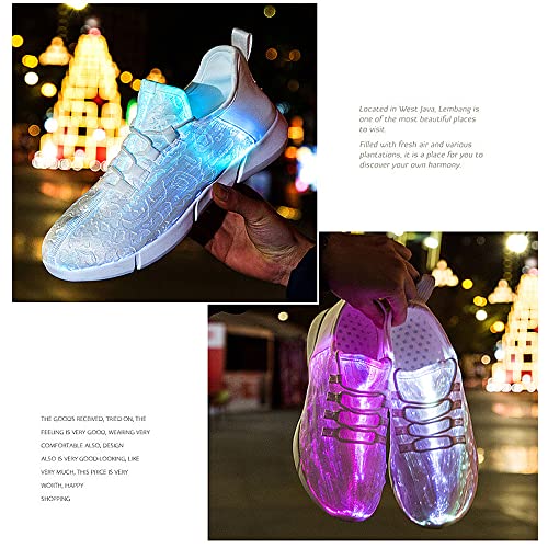 Padgene LED Light Up Shoes for Men Women, Light Fiber Optic LED Shoes Luminous Trainers Flashing Sneakers USB Charging Lace Up Couples Shoes for Festivals, Halloween, Christmas Party White