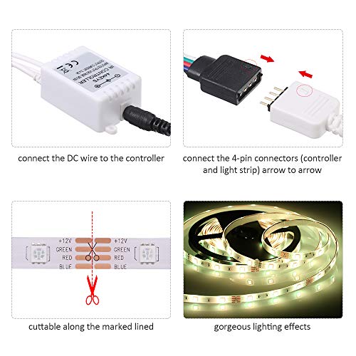 Tomshine Led Strips Lights 10M 300LEDs 5050 RGB SMD Colour Changing LED Lighting Strips with 44-Keys Ir Remote Controller Ip65 Waterproof for Home Kitchen Christmas Decorations